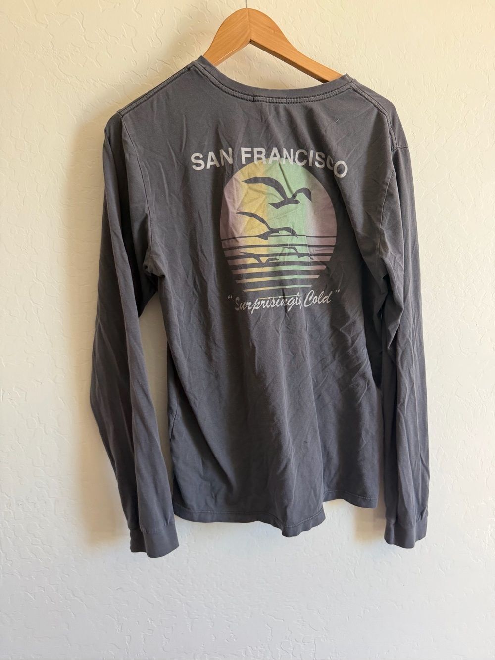 Marine Layer San Francisco "Surprisingly Cold" Long Sleeve Graphic Tee Charcoal - Picture 1 of 4